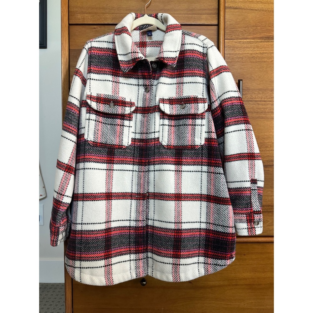 Universal Thread Plaid Shacket Medium Red White Excellent